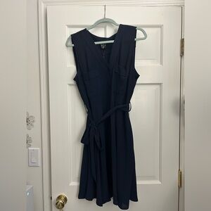 DKNY Navy Button Down Dress with Tie Waist